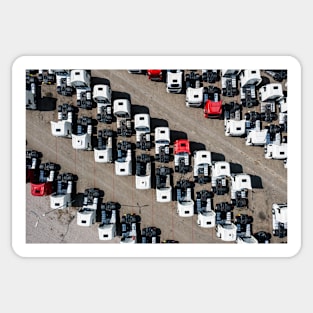 A lot of trucks on parking lot aerial view Sticker